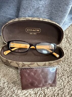 Coach Brown Frame Glasses with Yellow Temples. Taryn style. Tortoise brown